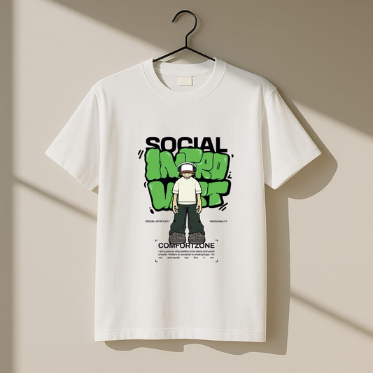 Social Introvert – Minimalist White Tee